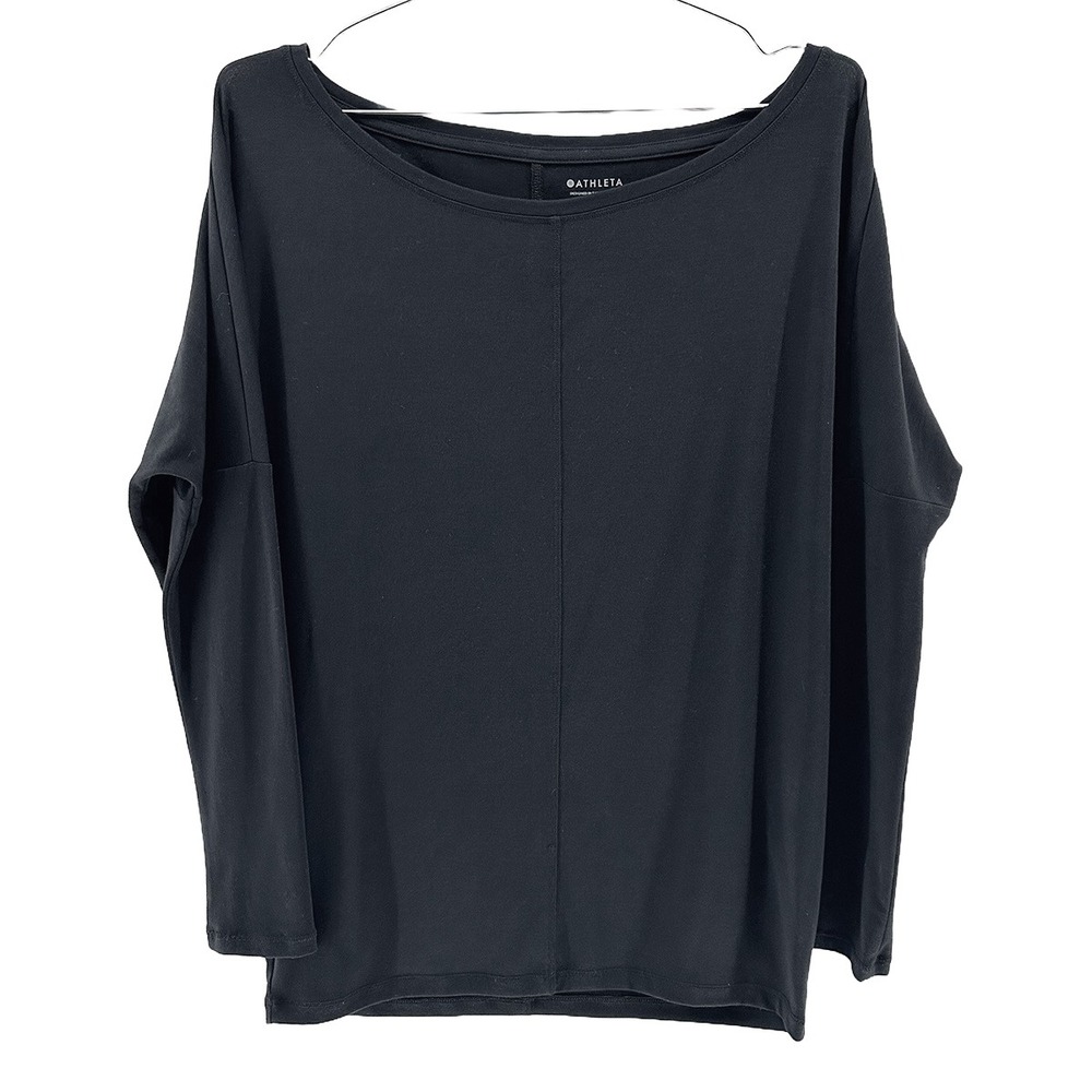 ATHLETA Essence Flow Dolman‎ L/S Boat Neck Top • XS • black • yoga minimalist